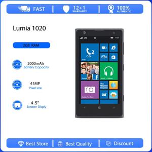 리퍼비시된 오리지널 Lumia 1020 2G 싱글심 언락 GSM 900/1800 휴대폰 러시아어 아랍어 히브리어 키보드 핀란드 제조