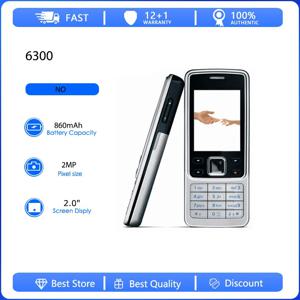 리퍼비시된 오리지널 6300 싱글심 2G 언락 GSM 900/1800 휴대폰 러시아어 아랍어 히브리어 키보드 핀란드 제조