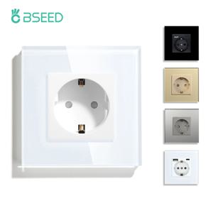 BSEED EU 표준 단일 벽 소켓 흰색 검정색 크리스탈 유리 패널 트리플 콘센트 16A 110V-250V 이중 전원 플러그