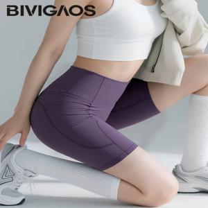 BIVIGAOS 여름 새 포켓 요가 사이클링 반바지 여성용 꽉 피트니스 자전거 반바지 러닝 트레이닝 피트니스 바이커 반바지