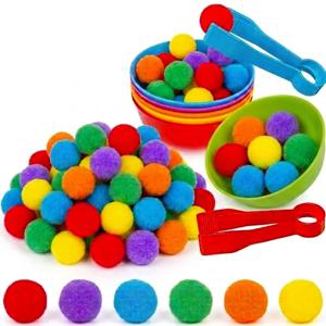 30-68PCS 어린이 정렬 계산 장난감 핀셋이있는 무지개 색상 분류 그릇 미세 운동 훈련 교육 게임 선물