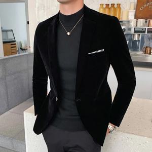 가을 겨울 골드 벨벳 블레이저 고품질 슬림 피트 정장 재킷 패션 캐주얼 남성 신랑 가수 의상 정장 이브닝 드레스