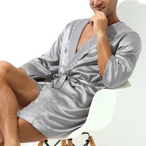 남성 목욕 가운 여름 짧은 소매 Homewear 실크 잠옷 목욕 가운 남성 가운 잠옷