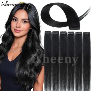 Isheeny 6PCS 미니 클립 인모 패드 1클립 온 헤어 익스텐션 12인치/16인치 30g/팩 천연 스트레이트 클립 헤어피스