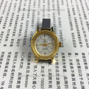 오리지널 재고, 상하이 Chunlei 브랜드 타원형 노란색 쉘 스트립 흰색 표면 수동 기계식 여성용 시계, 직경 22mm