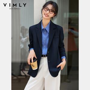 VIMLY 여성용 네이비 블루 재킷 가을 2026 오버사이즈 우아한 오피스룩 블레이저 노치드 여성용 코트 및 재킷 신상품 A2360