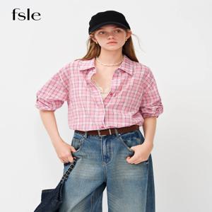 FSLE 2026 봄 여름 여성용 레트로 체크무늬 셔츠 재킷 - 데일리 외출 및 봄 레이어링을 위한 가벼운 캐주얼 오버셔츠