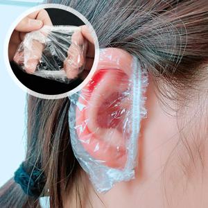 일회용 이어 캡 투명 귀 보호대, 탄성 밴드 포함, 헤어 염색 샤워용 휴대용 방수 이어 커버, 100 개