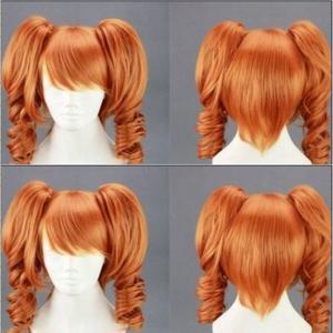 HAIRJOY ​​합성 머리 중간 길이 오렌지 코스프레 가발 내열성 섬유 의상 파티 합성 가발 2 포니테일