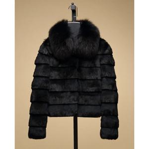 OFTBUY 2024 여우 모피 칼라가있는 새로운 진짜 토끼 모피 코트 여성 전체 펠트 폭스 모피 자켓 겨울 토끼 모피 양복 조끼 하이 스트리트