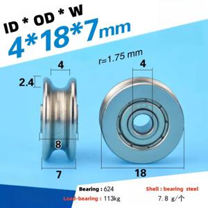 8Pcs 4x18x7 스틸 휠 베어링 그루브 풀리 4mm 내경 U자형 오목 휠 녹 방지 리프팅 풀리