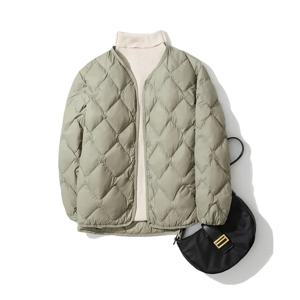 여성용 초경량 다운 재킷, 칼라리스 라이트 다운 재킷 라이너, 마름모 V넥, 루즈 슬림, 화이트 덕 숏 재킷