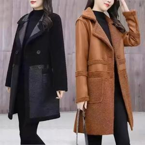 큰 사이즈 여성용 새 양면 털 코트 2025 가을 겨울 양털 아우터 롱 패딩 오버코트 여성 가죽 탑