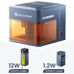 스컬프펀 iCube 울트라 12W 다이오드 + 1.2W 적외선 듀얼 레이저 듀얼 레이저 조각기 자동 초점 기능 내장 공기 필터링