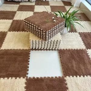 30*30cm 부드러운 플러시 아기 놀이 매트 퍼즐 스타일 따뜻하고 낙상 방지 놀이 매트 DIY 조립식 어린이 방 러그 세탁 가능