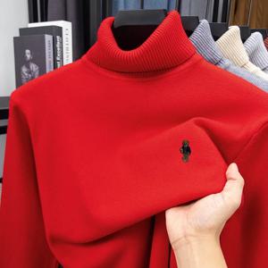 고급 남성용 봄 긴팔 니트웨어 곰 프린트 하이넥 핫 풀오버 다용도 트렌드 레저 따뜻한 스웨터 남성복