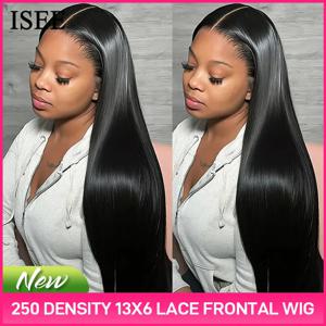 ISEE HAIR 13x6 HD 투명 레이스 프론트 인모 가발 250 밀도 프리플럭 말레이시아 스트레이트 레이스 프론탈 가발 (밴드 포함)