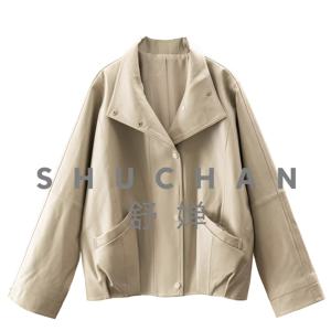 베지터블 태닝 양가죽 실루엣 스탠드업 칼라 가죽 재킷 여성용 21L8 Casacos De Inverno Feminino