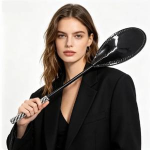 31CM 다이아몬드 인레이 핸들 광택 PU 가죽 짧은 스트레이트 승마용 채찍, 말 훈련용 채찍, 승마 용품