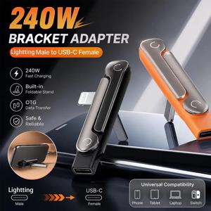 240W USB 타입-C 라이트닝 내장 스탠드 어댑터 다기능 접이식 휴대폰용 컨버터