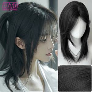 앞머리가있는 짧은 숭어 머리 가발, 합성 스트레이트 애니메이션 남성용 검은 머리 가발, 데일리 파티 코스프레 내열성 가발