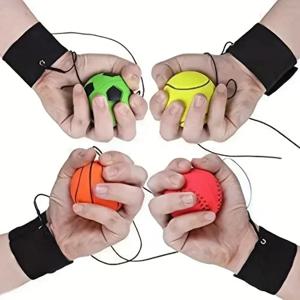 6cm 손으로 던지는 고무공, 로프가 달린 튼튼한 장난감 부메랑 공, 반응력 향상 공, 여가 시간 스트레스 해소용 손던지기 장난감