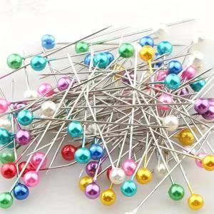 100개 다채로운 둥근 진주 머리 바늘 스티치 스트레이트 푸시 바느질 핀 드레스메이킹 DIY 바느질 도구 포지셔닝