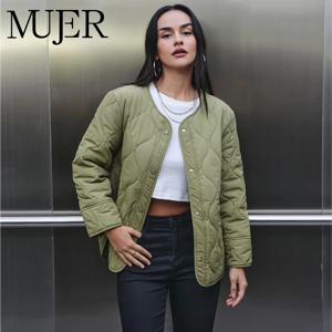 MUJER 2025 퀼팅 재킷 여성 파카 롱 슬리브 패딩 코트 여성 따뜻한 겨울 여성 코트 캐주얼 데미 시즌 재킷