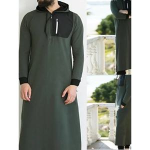 Kaftan 아랍 이슬람 가운 남자 Jubba Thobe 긴 소매 이슬람 의류 가운 남자 긴 아랍 후드 Kaftan 긴 까마귀