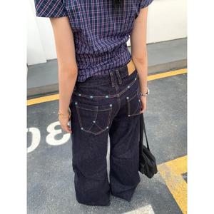 아메리칸 레트로 블루 진 여성 Y2k 빈티지 오버사이즈 하이 스트리트 와이드 카고 데님 트라우저 캐주얼 배기 스트레이트 데님 팬츠