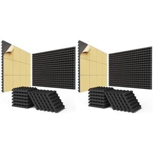 SOFT-48PCS 자체 접착식 방음 폼 패널 2X12x12인치, 빠른 확장형 음향 패널, 피라미드 디자인 방음 벽 패널