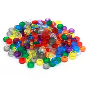 200PCS 투명 컬러 플랫 타일 1x1 도트 라운드 벽돌 35381 98138 MOC DIY 빌딩 블록 어린이 장난감 부품
