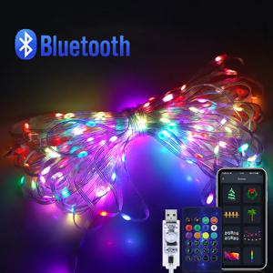 USB 포트 RGB LED 스트링 페어리 라이트 WS2811 스마트 블루투스 앱 제어 크리스마스 조명 새해 파티 장식 휴일 조명