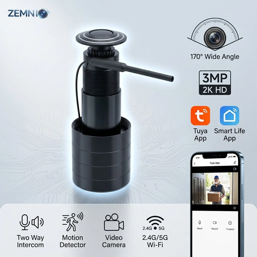 스마트 비디오 도어벨 3MP 2K HD 170 °   광각, 양방향 오디오 모션 감지기, Tuya SmartLife 앱 듀얼 밴드 Wi-Fi 카메라