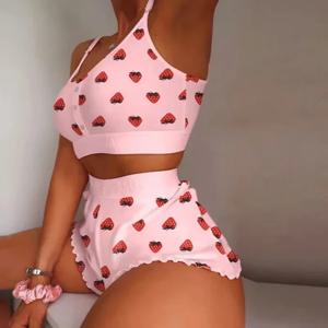 2025 새로운 여성 잠옷 입술 나비 인쇄 홈 일시 중단 잠옷 세트 조끼 브래지어 탑 짧은 Nightwear 란제리 여성 잠옷