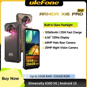 울레폰 아머 X16 프로 10360mAh 글레어 플래시라이트 5G 러기드 폰 스마트폰 안드로이드 15 최대 16GB+256GB 64MP 메인 카메라 6.56인치 120Hz