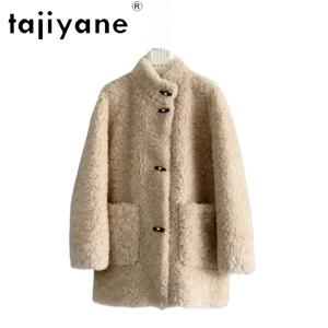 TAJIYANE 100% 천연 양모 코트 여성용 한국 스타일 스탠드 칼라 양털 자켓 2025 겨울 여성 의류