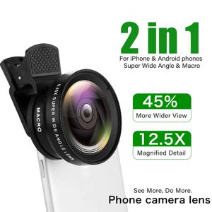 2가지 기능의 휴대폰 렌즈 0.45X 광각 렌즈 & 12.5X 매크로 HD 카메라 렌즈 아이폰 및 안드로이드폰용