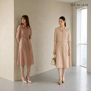 [데미안(DEMIAN)] 26SS 루미엘라 쉬폰 헤리티지 오픈 카라 썸머 원피스 1종 + 벨트 1종 (총 2종)(더스티핑크,샌드베이지)