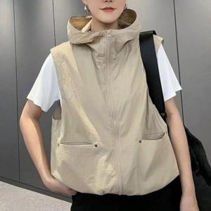 [애슬릿][애슬릿]여성 후드 조끼 봄 여름 레이어드 오버핏 집업 베스트