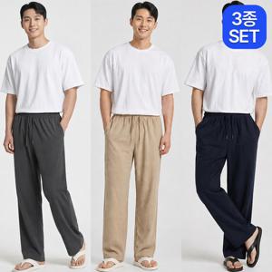 ★썸머팬츠 3종세트★ 남성 린넨라이크 세미와이드 밴딩 팬츠 M25LP102