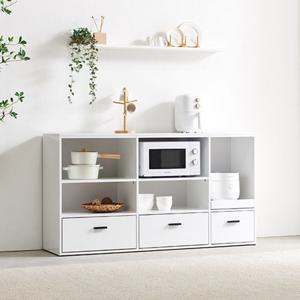 모던 블랙포인트 화이트 주방 오픈 밥솥 수납장 1500 / 칸막이 밥통다이 대