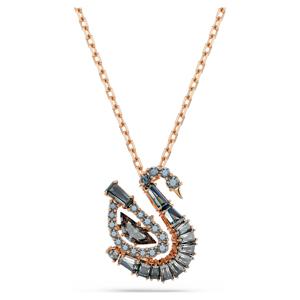 Swan 펜던트, 믹스 컷, 스완, 블랙, 18K 로즈 골드 피니시