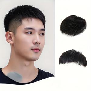 TEMU 남성용 통기성 불규칙 길이 숏 가발, 크루컷 상단 헤어피스 특징, 남성 착용자에게 적합