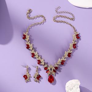TEMU 3개 럭셔리 라인스톤 주얼리 세트 - 골드 톤 라인스톤 잎사귀 목걸이 및 눈물방울 귀걸이 - 프로모션, 파티, 크리스마스 및 새해 선물용 우아한 브라이덜 웨딩 추가 장식
