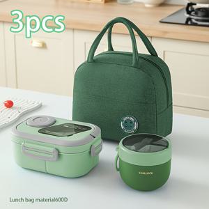 TEMU 3개/세트 휴대용 대용량 도시락 가방+도시락통+아침 컵, 대용량 학생용 도시락통, 접이식 알루미늄 호일 핸드백, 학교 가방, 휴대용, 여행 및 출근용