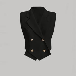 TEMU Zd1119708+링산 디렉셔널 여성 봄/가을 신상 우아한 라펠 더블 브레스트 조끼 숏 스타일, 통근 및 야외복으로 적합, 단독 착용 또는 겉옷 조끼/우아한 숏 조끼/숏 재킷/숏 코트