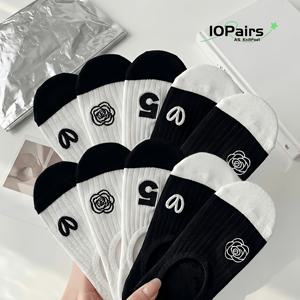 TEMU 10켤레 혼합팩 봄 여름 신상 스타일 양말 여성용 숏 튜브 양말 직소 귀여운 꽃 수학 5 하트 선박 양말 여성용 보이지 않는