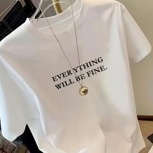 TEMU 남녀공용, 여성용 Y2K 그래픽 티 - Everything Will Turn Out Alright. 모티베이션 셔츠 - 논스트레치 라운드넥 디자인 - 캐주얼 및 포멀 웨어에 적합 - 봄/여름/가을 필수템 - 시크한 화이트 탑, 다용도 의류
