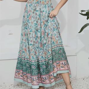 TEMU 하이웨이스트 플레어 프린트 스커트